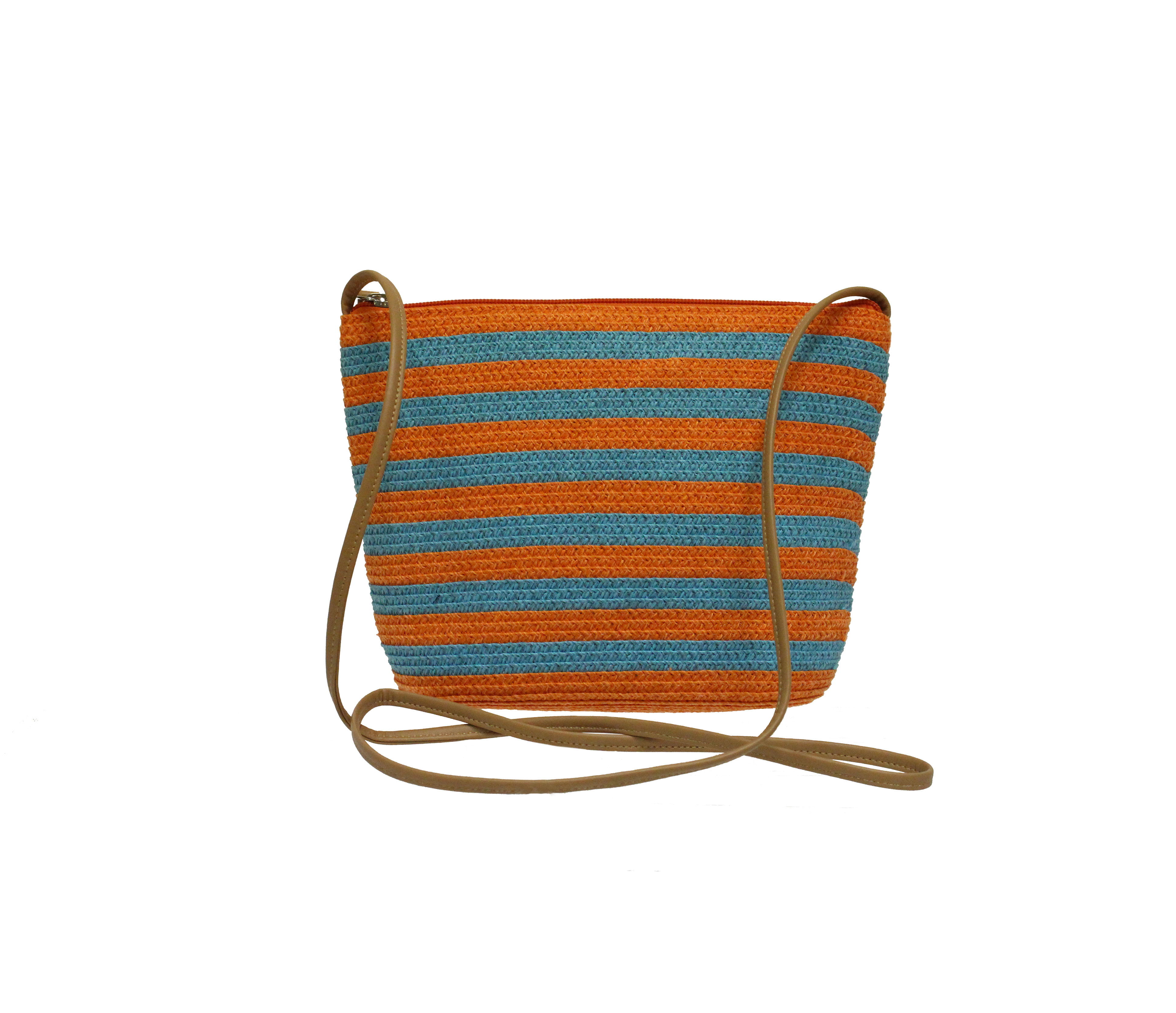 Turquoise And Orange Leather Strap Straw Bag - Best of Everything ...