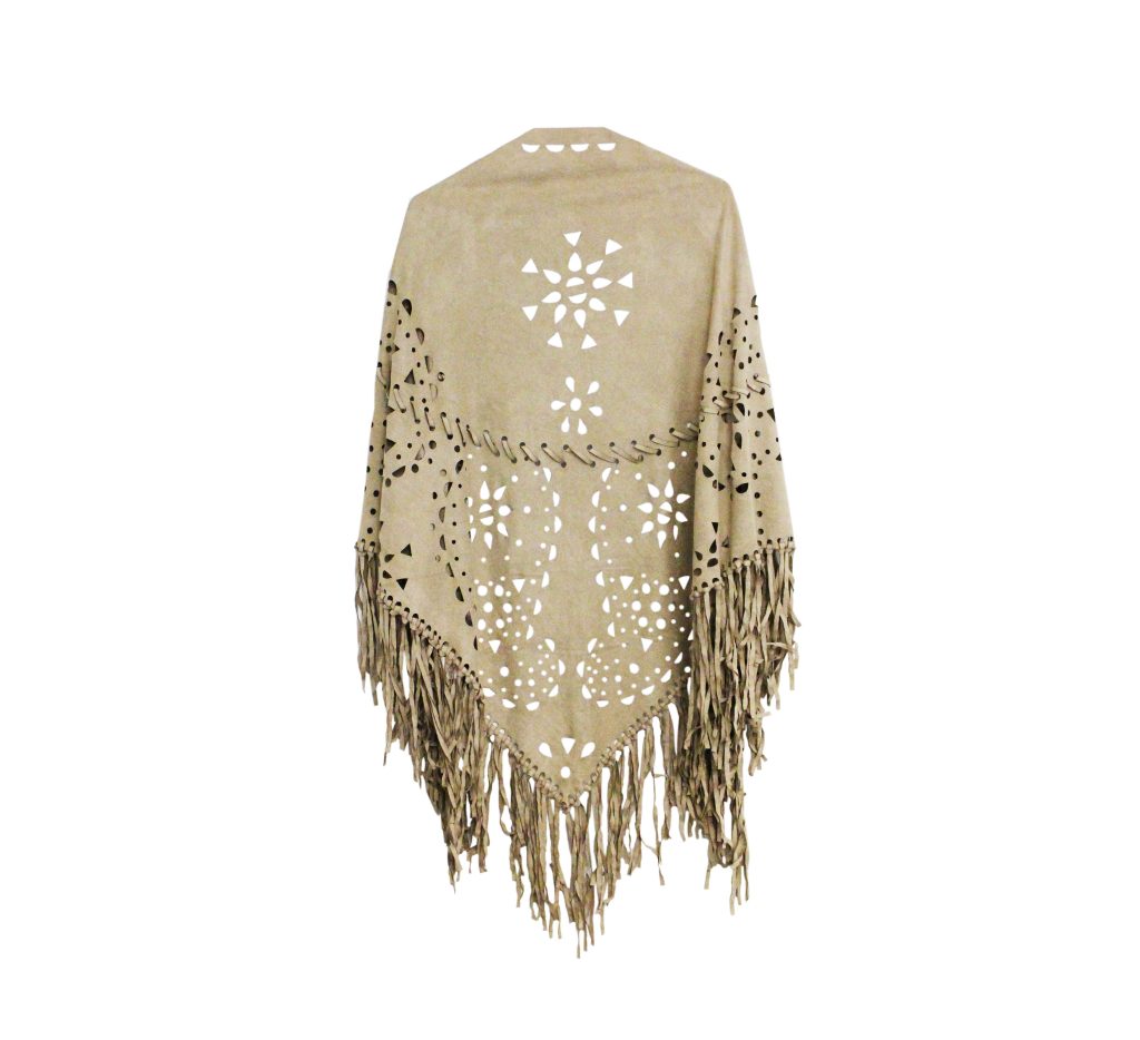 Beige Leather Fringe Shawl - Best Of Everything 