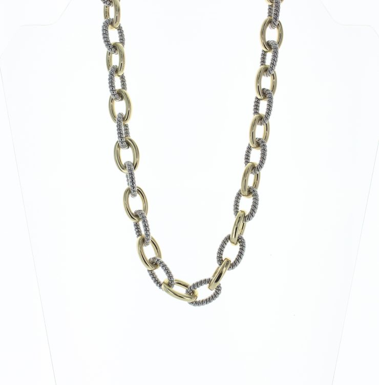 A photo of the Two Tone Links Toggle Bar Necklace product