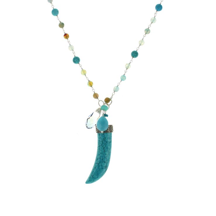 A photo of the Turquoise Elephant Tooth Necklace product