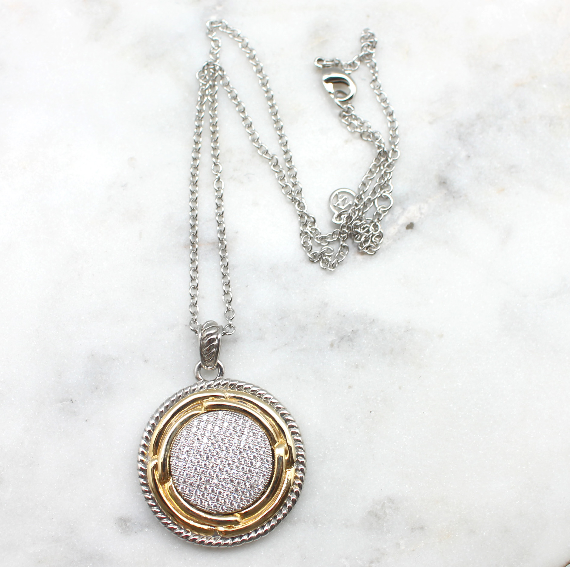 Cable Trim Two Tone Circle Necklace - Best of Everything | Online Shopping