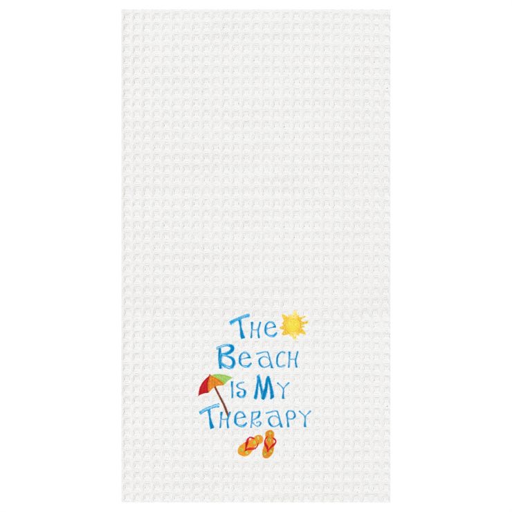 A photo of the "The Beach Is My Therapy" Kitchen Towel product