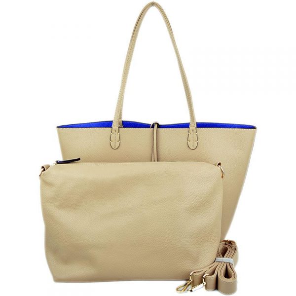 Beige & Royal Blue Reversible Tote - Best of Everything | Online Shopping