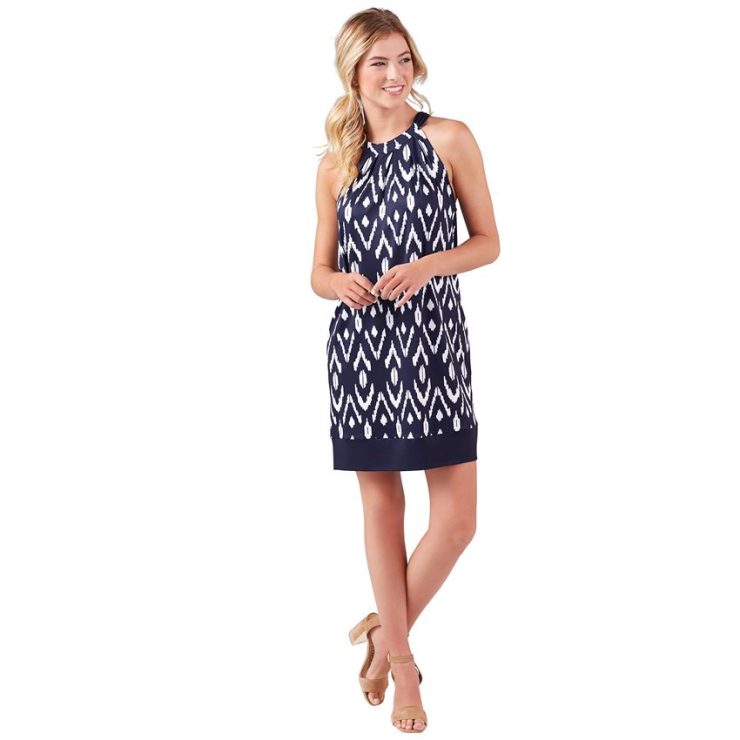 Natalie Bow Tie Navy Ikat Print Dress - Best of Everything | Online ...