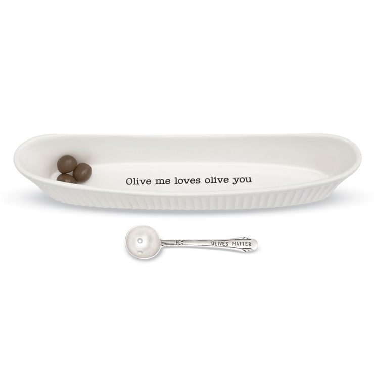 A photo of the Ceramic Olive Boat & Tong Serving Set product