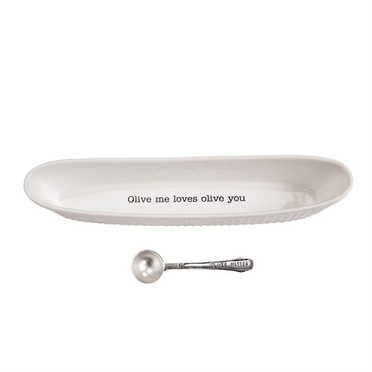 A photo of the Ceramic Olive Boat & Tong Serving Set product