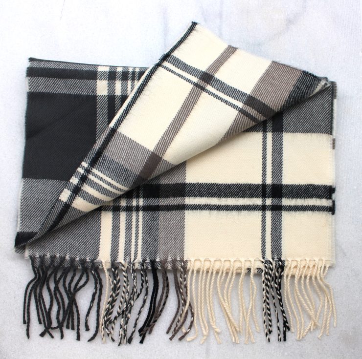 A photo of the Black, Brown & Cream Plaid Cashmere Feel Scarf product