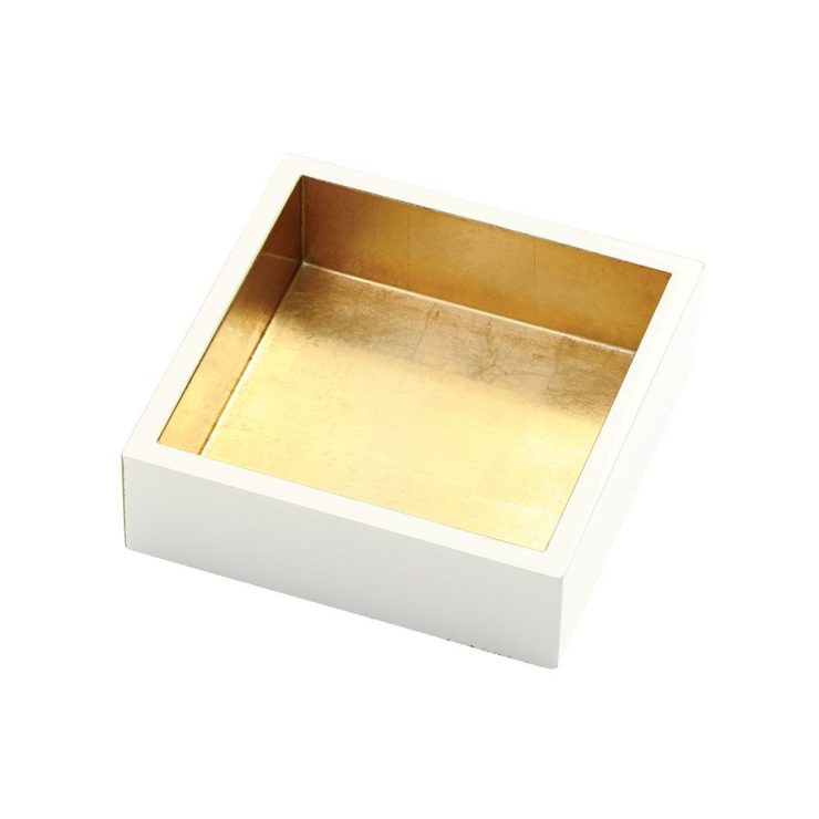 A photo of the Lacquer Cocktail Napkin Holder in Ivory & Gold product