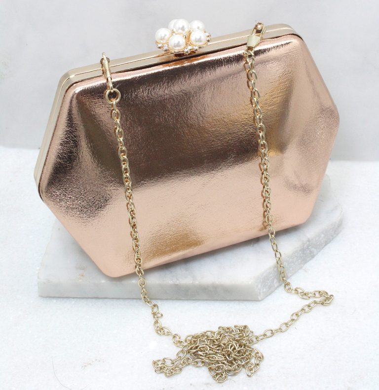 Hexagon Evening Bag in Rose Gold - Best of Everything | Online Shopping