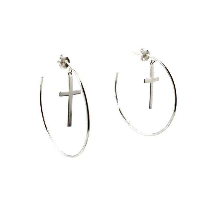 A photo of the Cross Hoop Earrings product