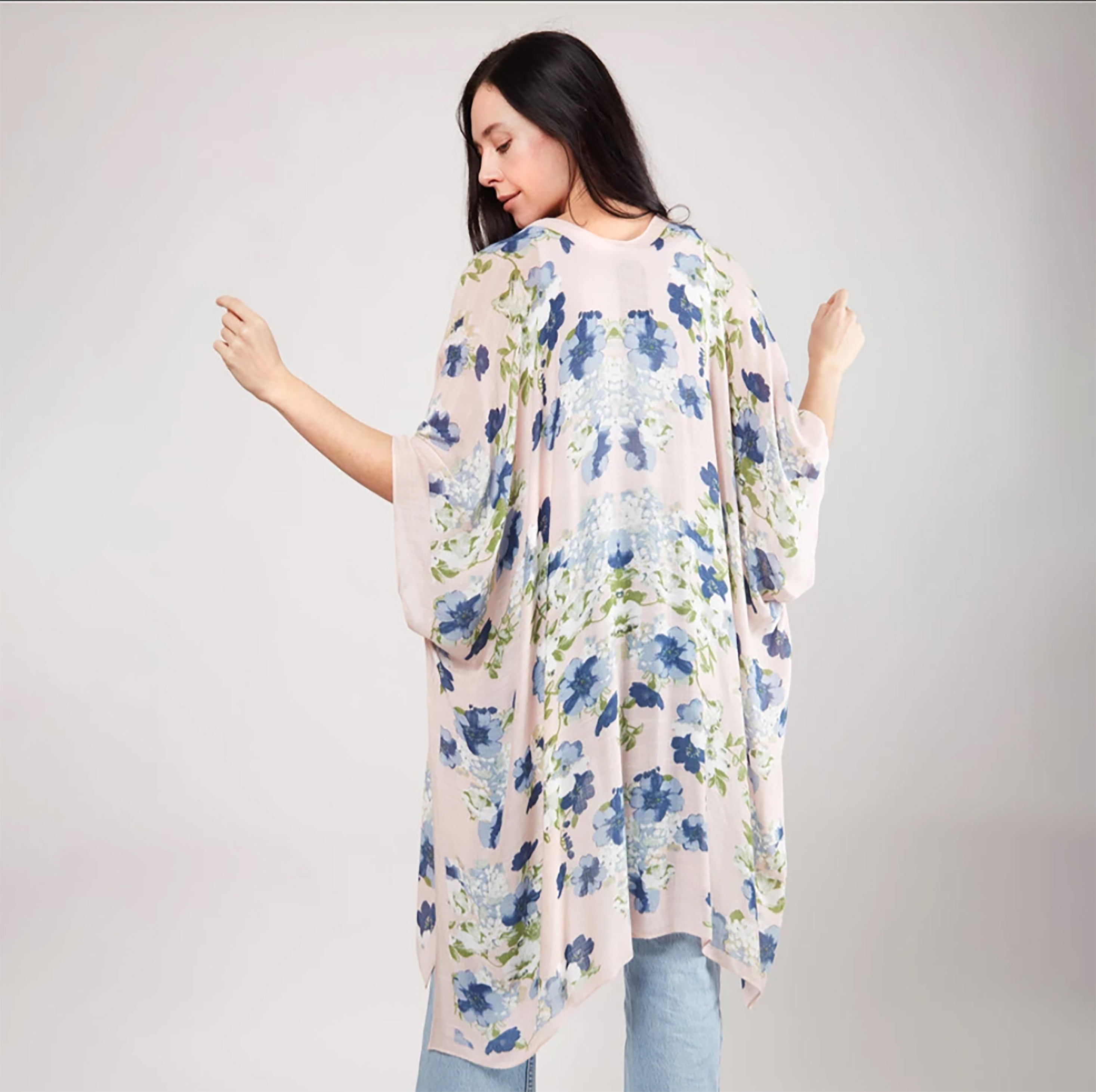 Blue Floral Print Kimono - Best of Everything | Online Shopping