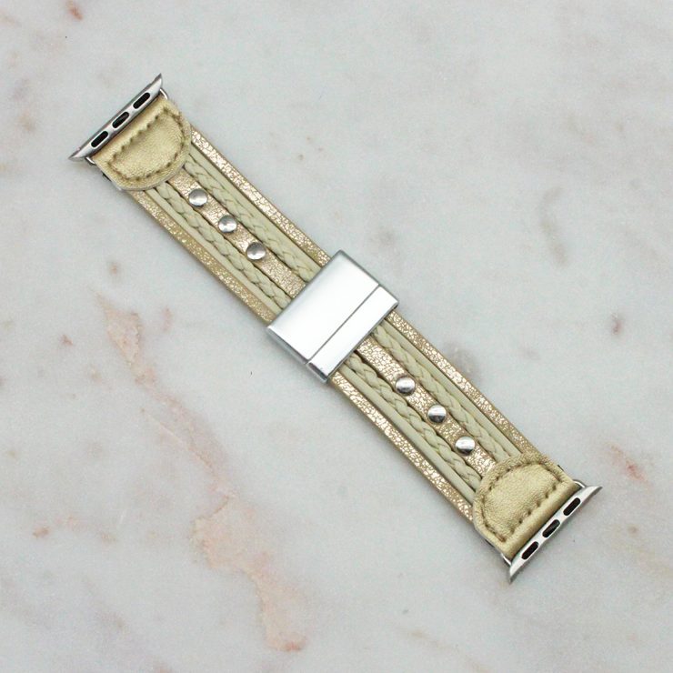 A photo of the Gold Faux Leather Apple Watch Band product