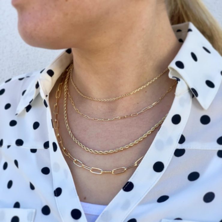 A photo of the Layered Paper Clip Necklace In Gold product