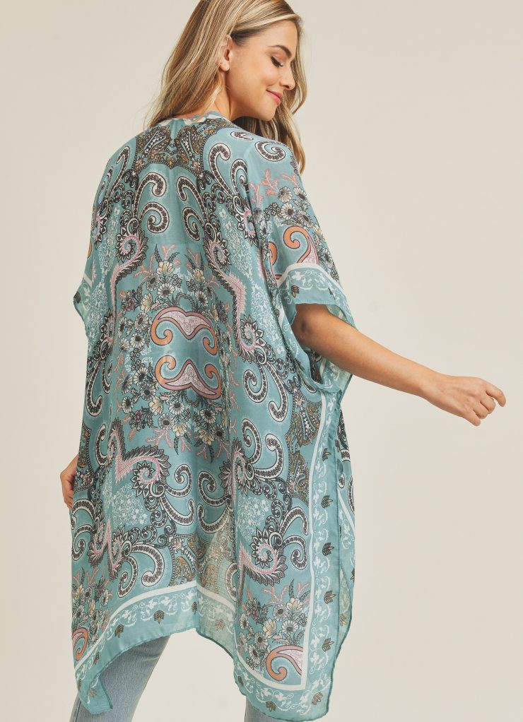 A photo of the Teal Paisley Kimono product