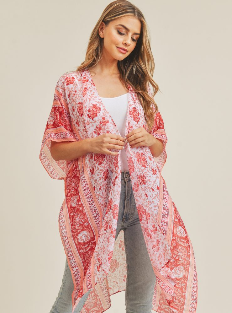 A photo of the Camilla Kimono In Red product