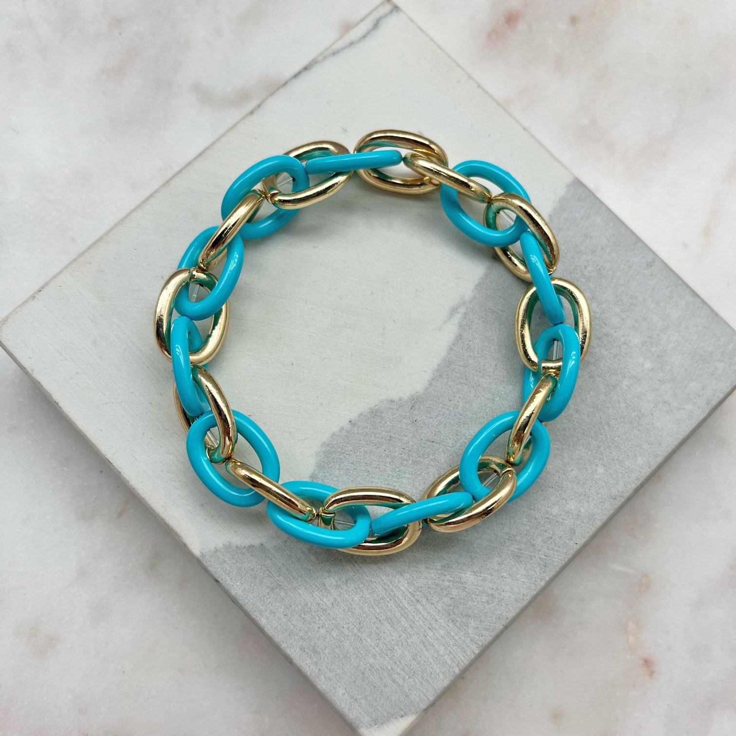 Turquoise & Gold Link Stretch Bracelet - Best of Everything | Online ...