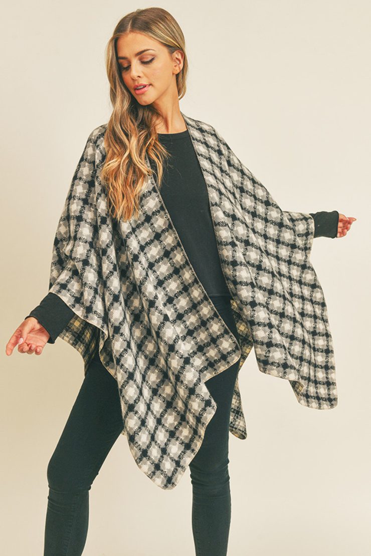 Plaid Ruana In Black - Best of Everything | Online Shopping