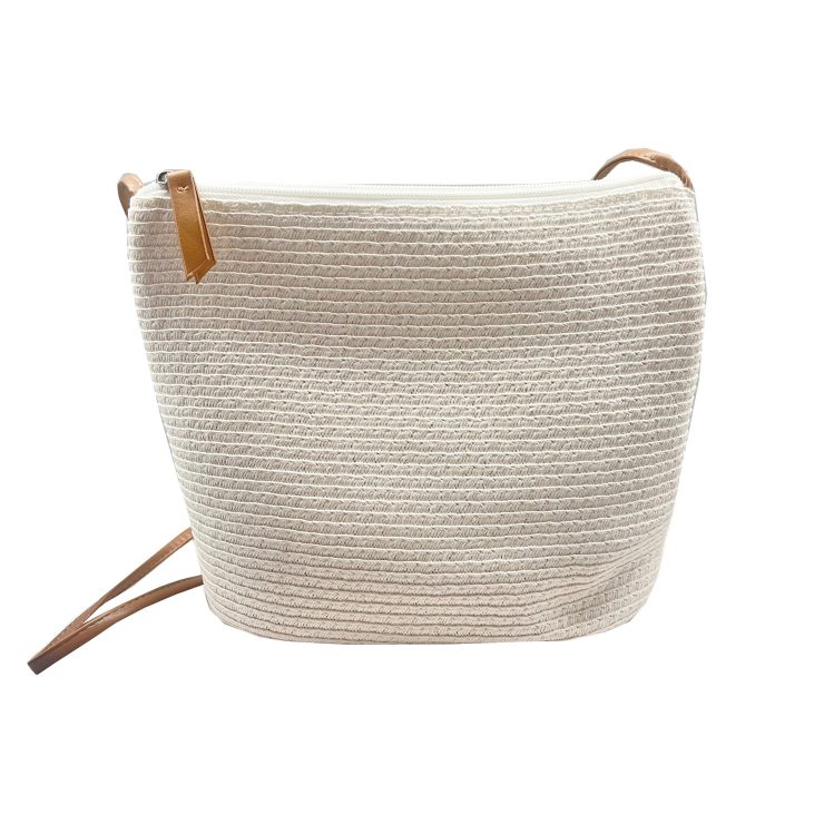 A photo of the Straw Crossbody Bag in White product