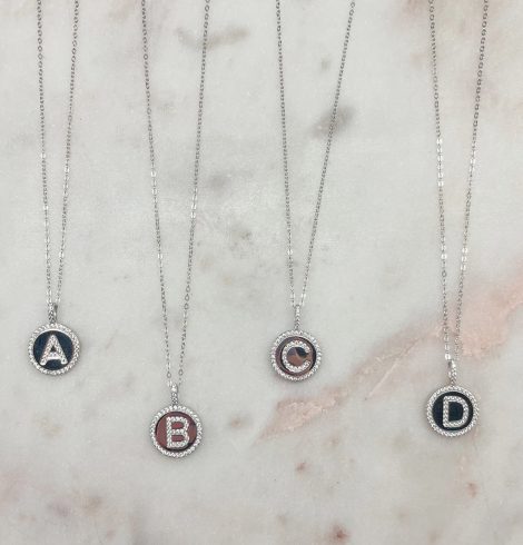 A photo of the Large Pendant Initial Necklace in Silver product