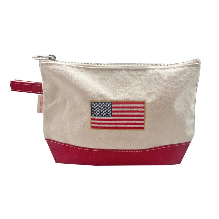 A photo of the American Flag Canvas Pouch in Red product