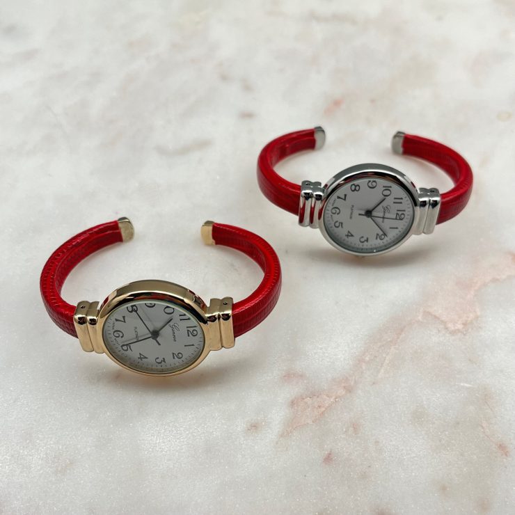 A photo of the Round Cuff Watch in Red product