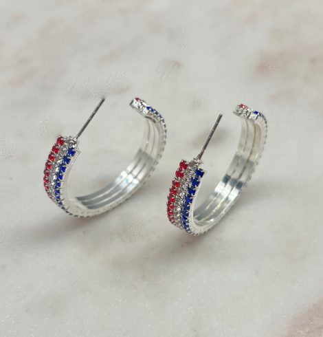 A photo of the Red, White & Blue Rhinestone Hoops product
