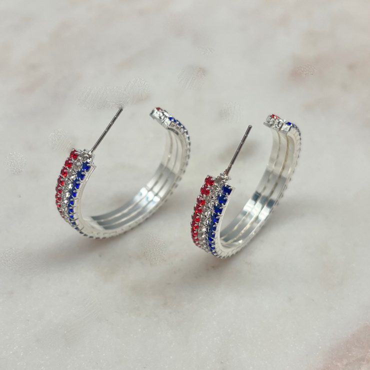 A photo of the Red, White & Blue Rhinestone Hoops product