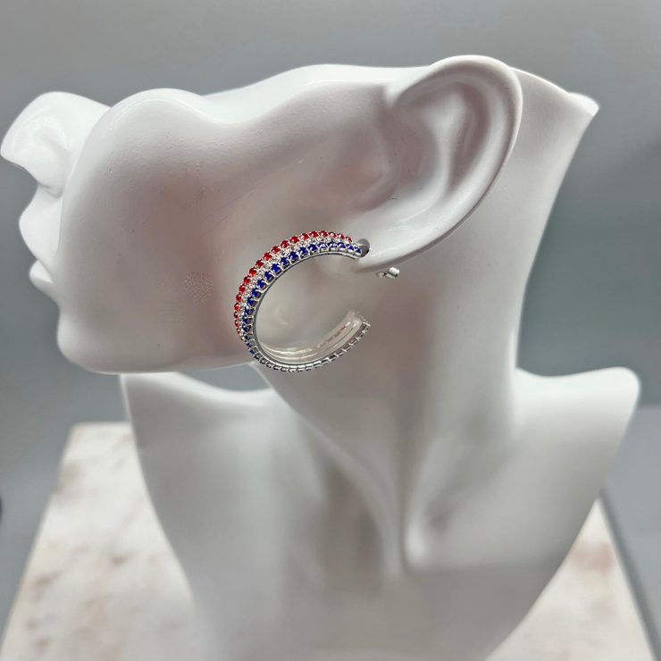 A photo of the Red, White & Blue Rhinestone Hoops product