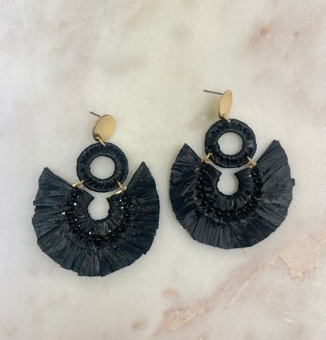A photo of the Lolita Raffia Earrings in Black product
