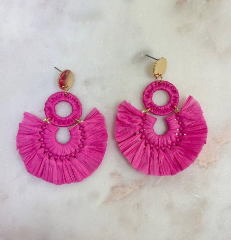 A photo of the Lolita Raffia Earrings in Hot Pink product