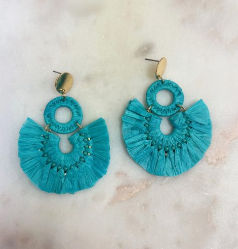 A photo of the Lolita Raffia Earrings in Turquoise product