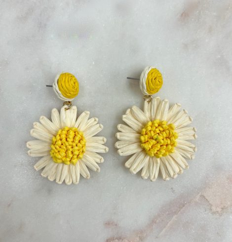 A photo of the Small Daisy Raffia Earrings in Ivory product