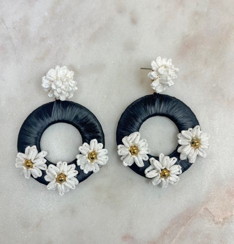 A photo of the Painted Daisy Earrings in Black & White product