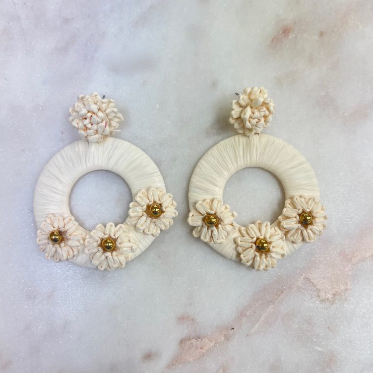 A photo of the Painted Daisy Earrings in Cream product