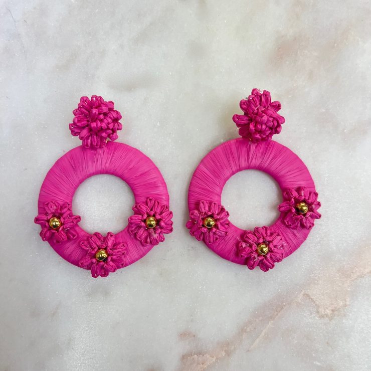 A photo of the Painted Daisy Earrings in Fuchsia product