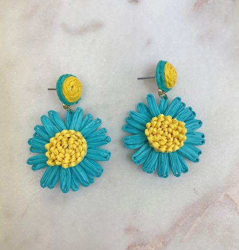 A photo of the Small Daisy Raffia Earrings in Turquoise product