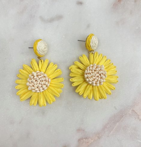 A photo of the Small Daisy Raffia Earrings in Yellow product
