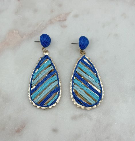 A photo of the Serena Raffia Earrings in Blue product