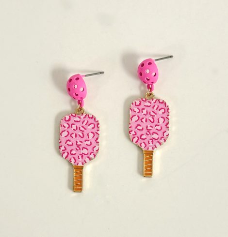 A photo of the Pink Leopard Pickleball Earrings product