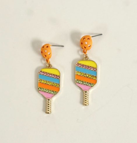 A photo of the Colorful Rhinestone Pickleball Earrings product