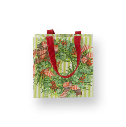 A photo of the Ribbon Stripe Wreath Small Gift Bag product