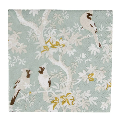 A photo of the Scenic Songbirds Cocktail Napkins in Celadon product