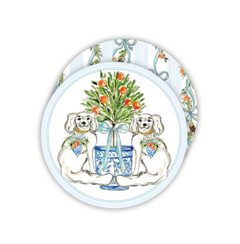 A photo of the Christmas Citrus Staffordshire Dog Paper Coasters product