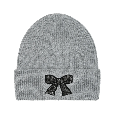 A photo of the Rhinestone Bow Beanie in Grey product