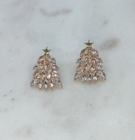 A photo of the Rhinestone Christmas Tree Studs in Pink product