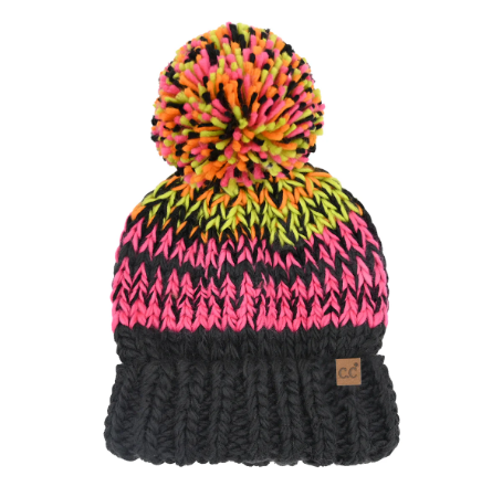 A photo of the Multi Color Yarn Pom Beanie product