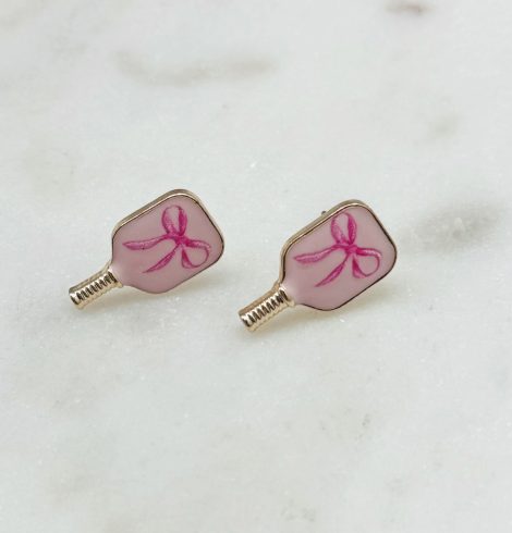 A photo of the Pink Bow Pickleball Studs in Light Pink product