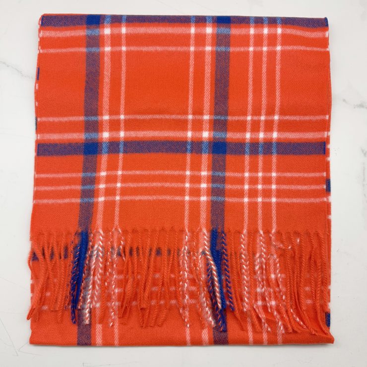 A photo of the Orange & Blue Plaid Cashmere Feel Scarf product