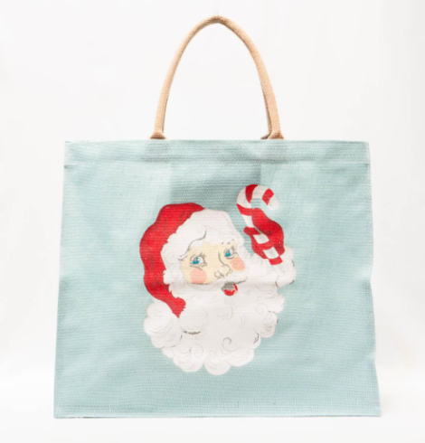 A photo of the Candy Cane Santa Jute Tote product