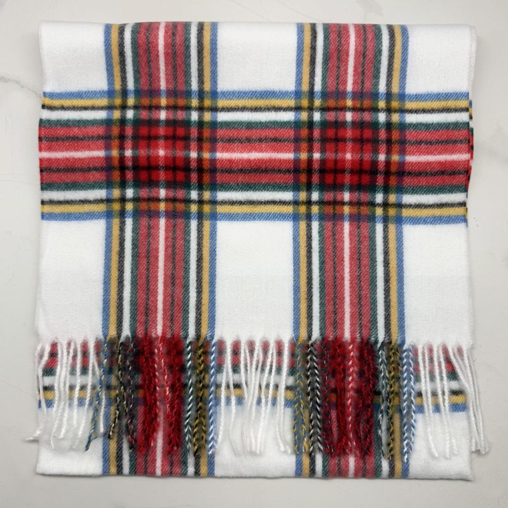 A photo of the White Tartan Plaid Cashmere Feel Scarf product